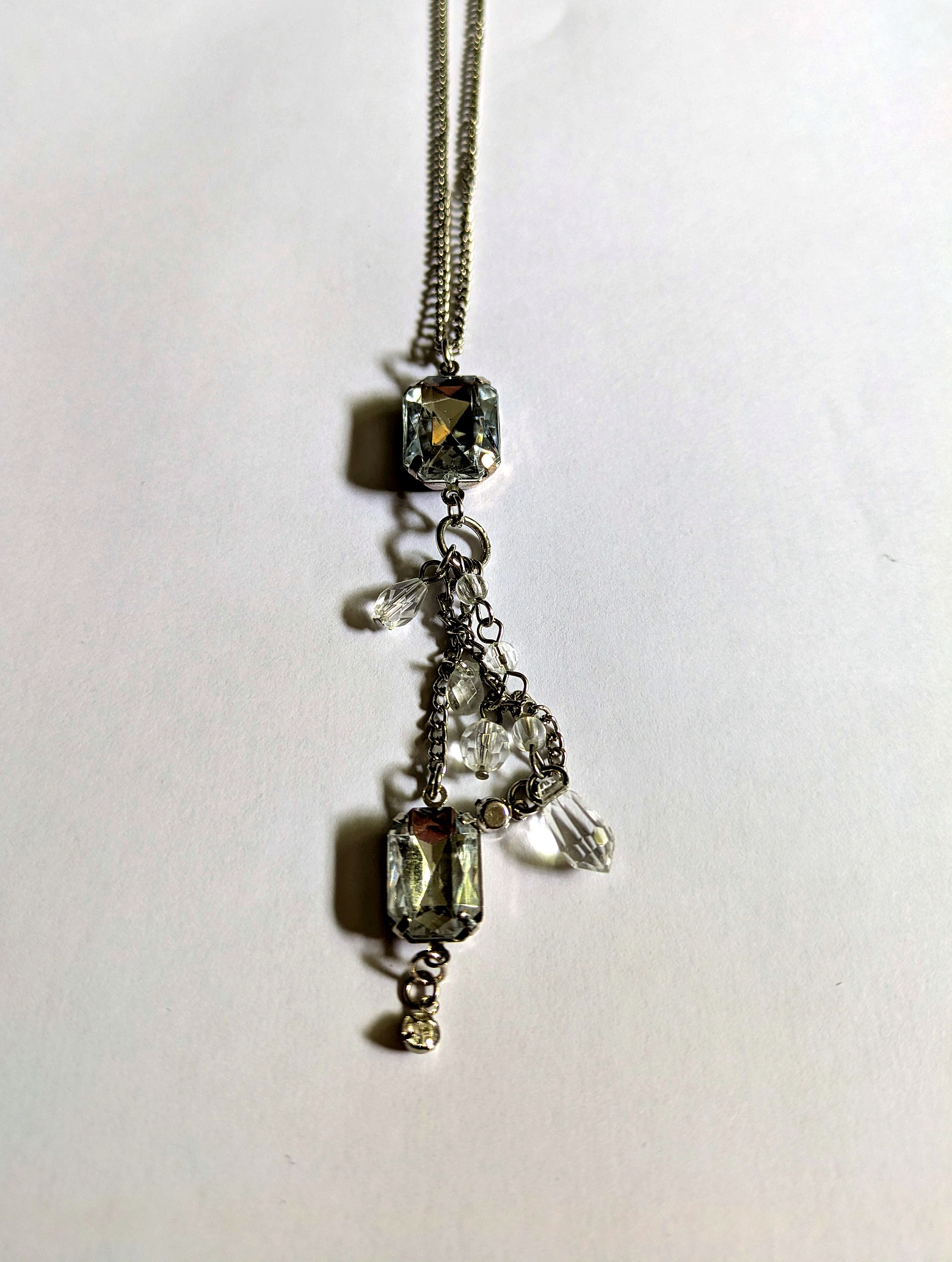 Double Crystal Drop Necklace